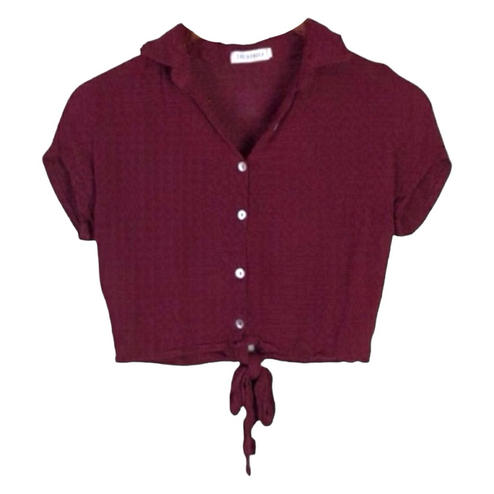 4/$45 THE HANGER Burgundy Maroon Short Sleeve Cropped Tie Up Top size Small